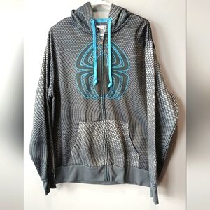 Marvel Gray and Blue Spider Zip Up Hoodie Jacket Men's Size Large 42/44